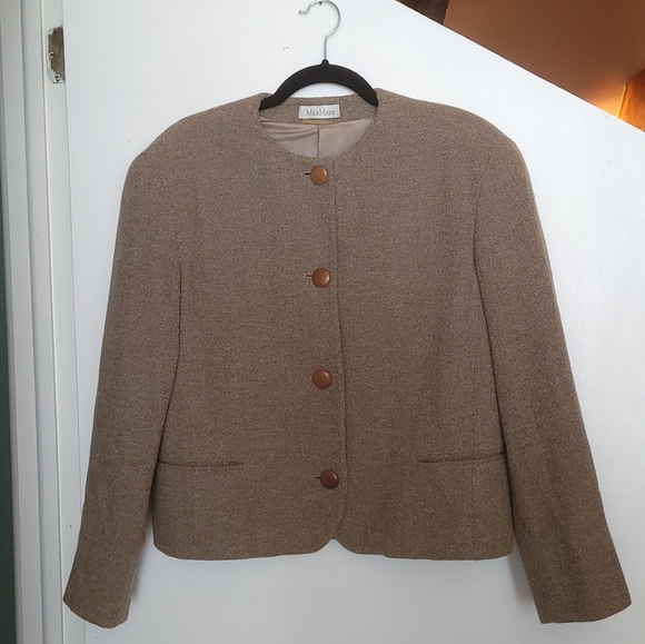 Vintage Max Mara light taupe brown grey wool jacket - Picture 2 of 10